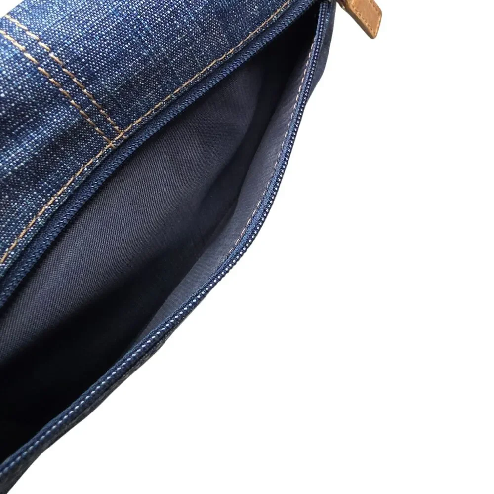 Guess Y2K Denim Trifold Wallet with Tan Leather Trim Blue Jean Clutch - Picture 3 of 8